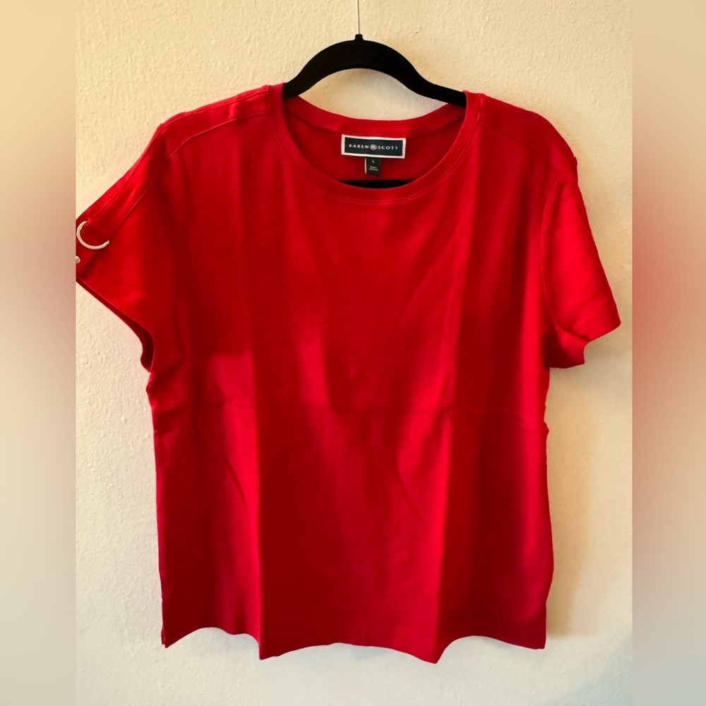 Karen Scott Red Short Sleeve Cotton Shirt Large